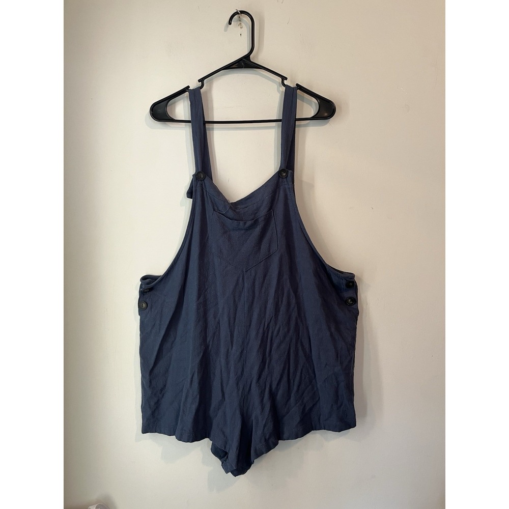 P.S. Kate Overall Jumper Shorts Navy Blue Linen Blend Size 1X Relaxed Fit